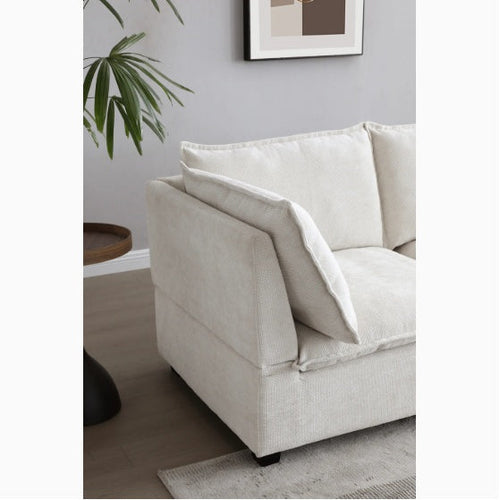 Canapé d'angle modulaire en lin avec pouf convertible
