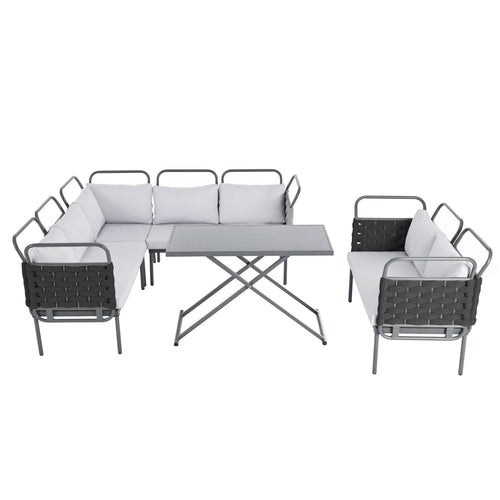 Ensemble de canapé d'angle d'extérieur 7 places avec table en verre