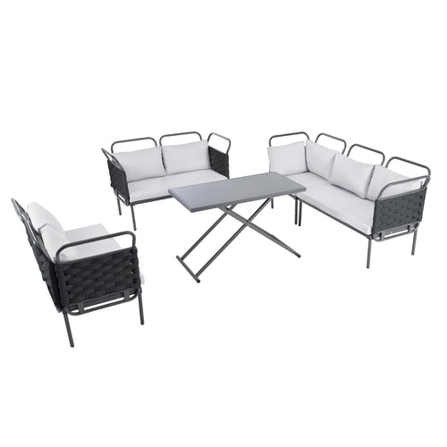 Ensemble de canapé d'angle d'extérieur 7 places avec table en verre